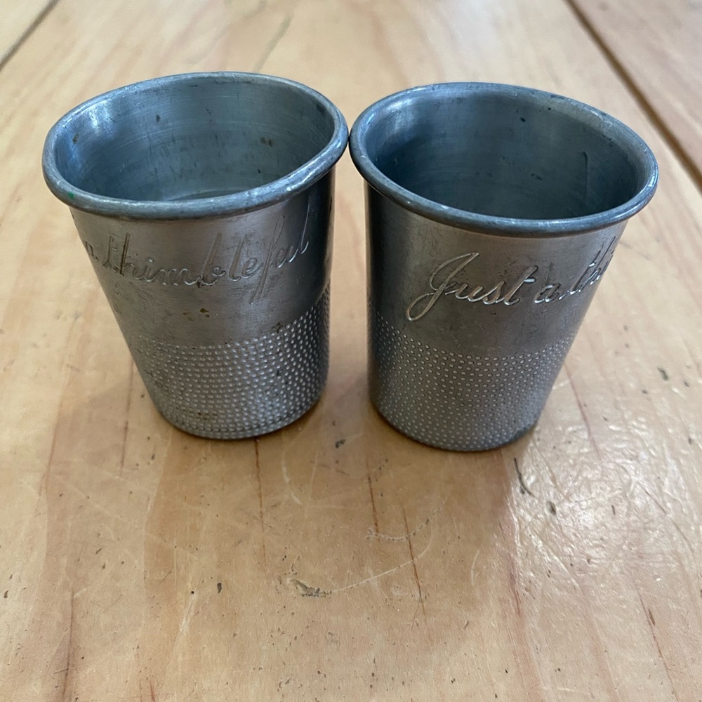 Vintage Towle Pewter Pair of Jiggers “Just A Thimbleful”